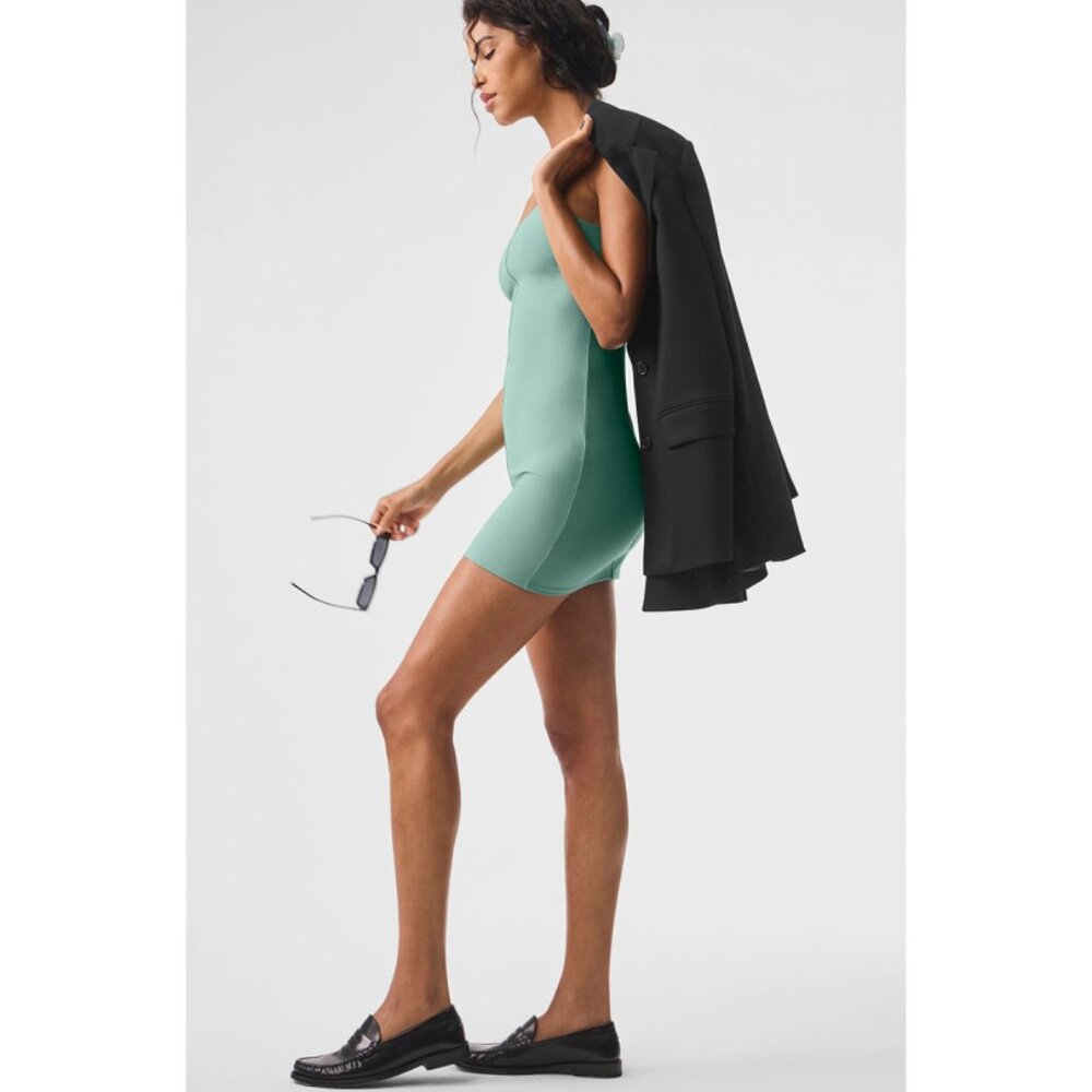 Alo Alosoft Head Start Dress Botanical Green Brushed Bodycon Scoop Neck Mini M S - Picture 5 of 12